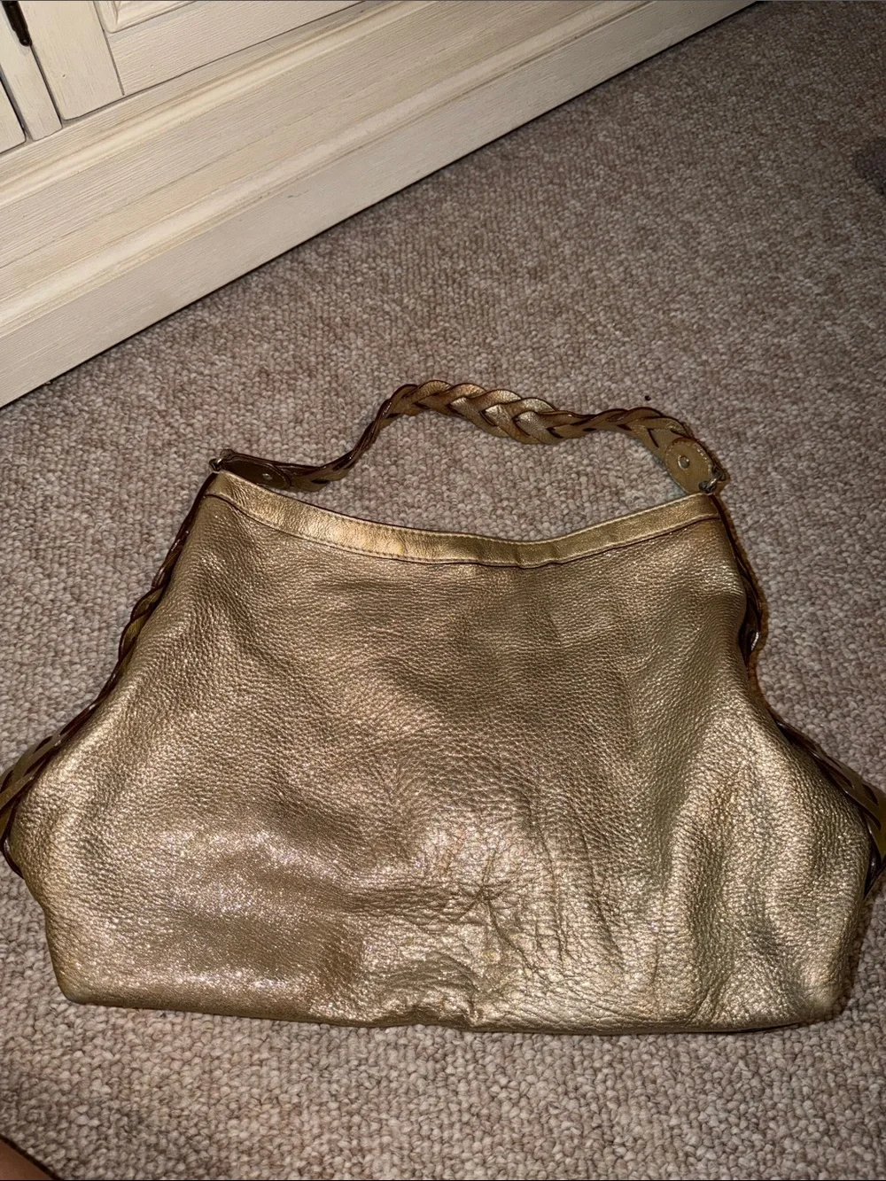 kate spade Metallic Gold Braided-Handle Hobo Shoulder Bag